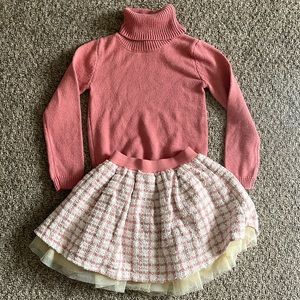 Cynthia Rowley S 5/6 girls pink gold sparkle tweed turtleneck and skirt set